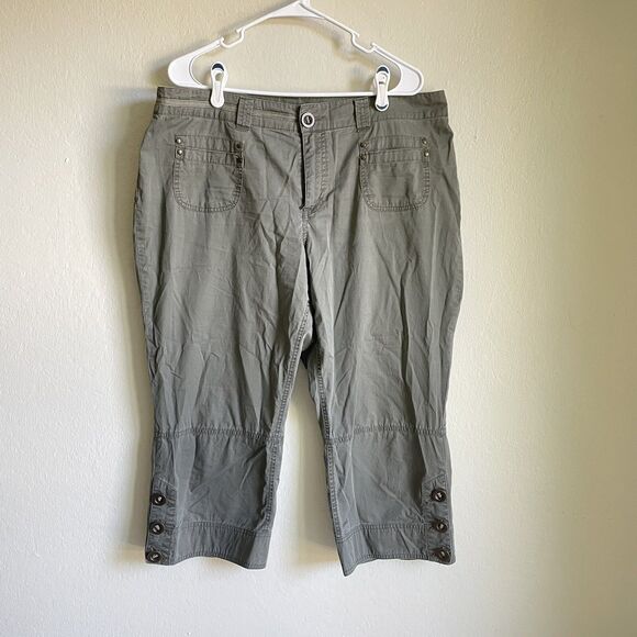 Tribal Cropped Capri Pants Casual Green Women Plus Size 14 - Picture 6 of 6